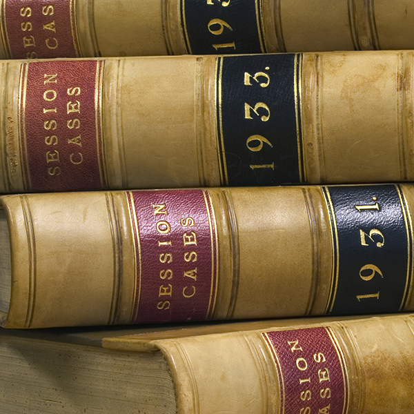 Close up view of a stack of law books