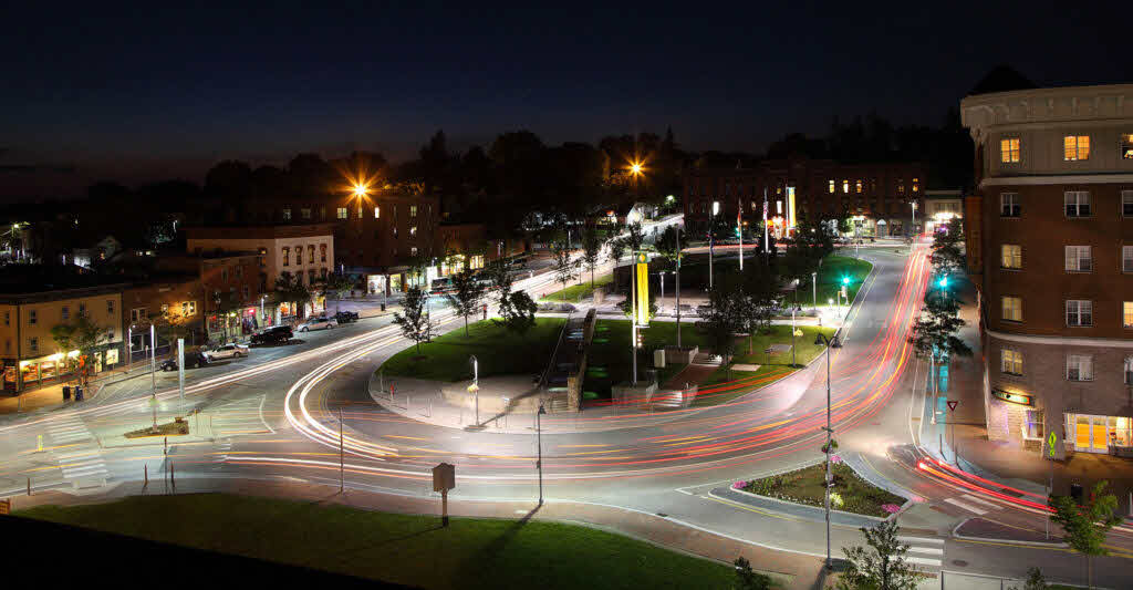 Winooski Roundabout Night Aerial View - no link