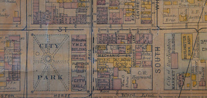 Close up view of a town planning and zoning map